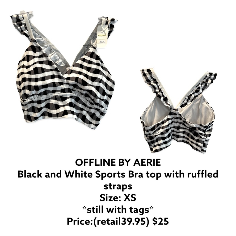 OFFLINE BY AERIE black and white sports bra too with ruffled straps *New w/Tags*